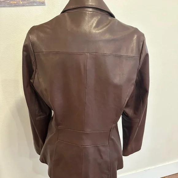 Brown Leather Women's blazer jacket - Picture 4 of 7
